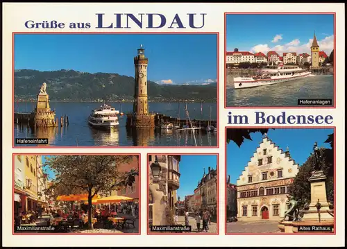 Lindau (Bodensee) Mehrbild-AK  Rathaus Hafeneinfahrt Maximilianstraße 1990