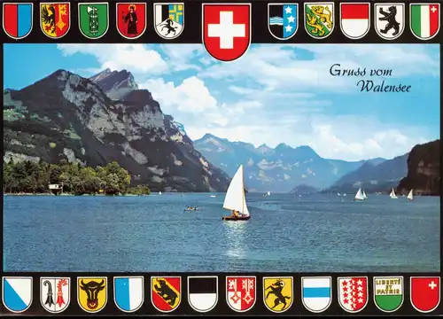 .Schweiz WALENSEE (Schweiz) mit Leistkamm, Sichelkamm und Alvier 1990