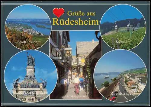 Rüdesheim (Rhein) Mehrbildkarte mit Stadtteilansichten Rheinstraße 1990