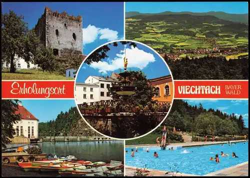 Ansichtskarte Viechtach Mehrbildkarte mit Freibad, Stadtteilansichten 1990