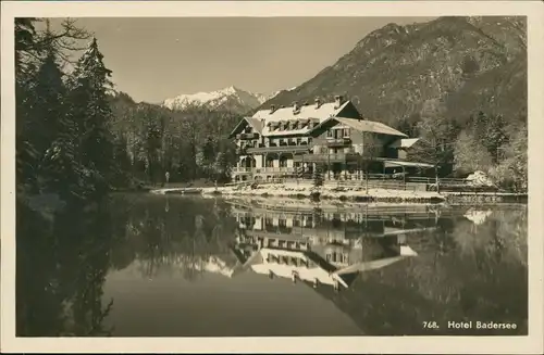 Ansichtskarte Grainau Badersee Hotel 1932  gel eckiger Bahnpoststempel