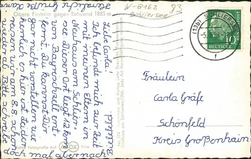 Ansichtskarte Bayrischzell Obere Firstalm gegen Rotwand 1885 m Schliersee 1958