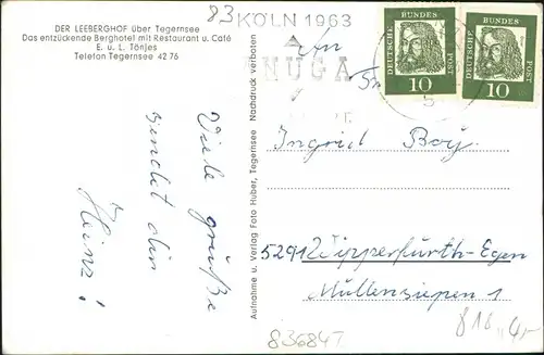 Ansichtskarte Tegernsee (Stadt) DER LEEBERGHOF 1963