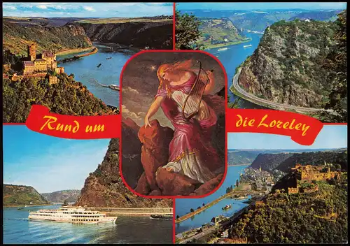 St. Goarshausen Loreleyfelsen am Rhein Mehrbild-AK Loreley Rhein-Ansichten 1970