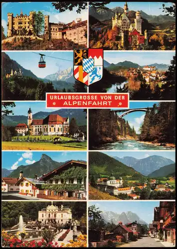 .Bayern Mehrbild-AK "Alpenfahrt" Bayern u.a. Königsschloß Hohenschwangau 1981