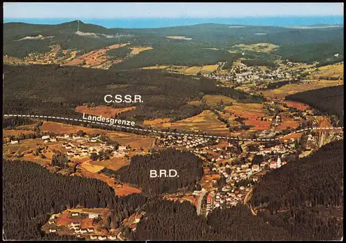Bayerisch Eisenstein Landesgrenze C.S.S.R. B.R.D. Blick auf Böhm- und Bayer. Eisenstein 1986