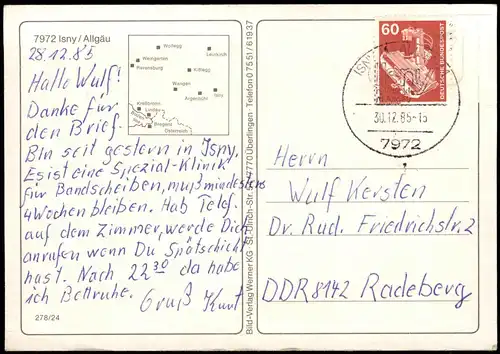 Ansichtskarte Isny Mehrbildkarte mit 9 Ortsansichten, Ort im Allgäu 1985