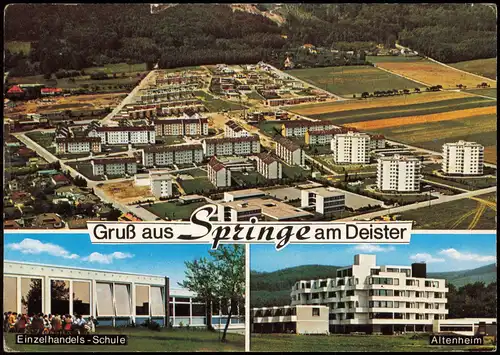 Springe Mehrbildkarte mit Luftaufnahme, Altenheim, Einzelhandels-Schule 1971