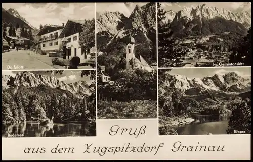 Grainau Mehrbild-AK Zugspitzdorf Grainau Dorfplatz Badersee 1967