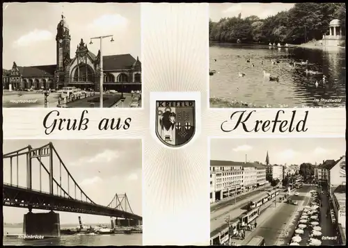 Krefeld Crefeld  Bahnhof, Stadtwald-Teich, Ostwall, Rhein-Brücke 1970