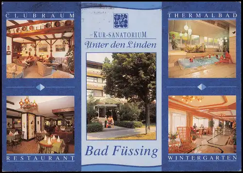 Bad Füssing Mehrbild-AK KUR-SANATORIUM Unter den Linden CLUBRAUM RESTAURANT 1995