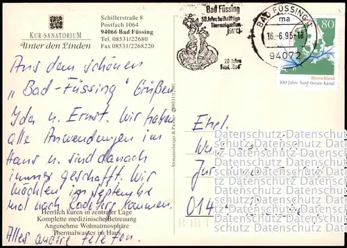 Bad Füssing Mehrbild-AK KUR-SANATORIUM Unter den Linden CLUBRAUM RESTAURANT 1995