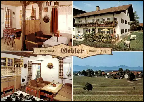 Ansichtskarte Marktoberdorf Ferienhof Gebler - 4 Bild mit Innenansichten 1982