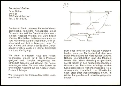 Ansichtskarte Marktoberdorf Ferienhof Gebler - 4 Bild mit Innenansichten 1982