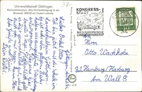 Ansichtskarte Göttingen Bismarckhäuschen. 1962