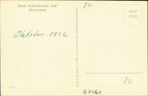 Oberstdorf (Allgäu) Hotel Wittelsbacher Hof Gesellschafts-Halle 1952