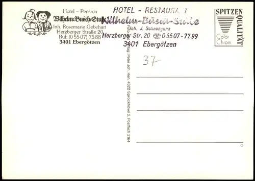 Ebergötzen MB: HOTEL RESTAURANT Wilhelm Busch-Stube Herzberger Straße 20 1970