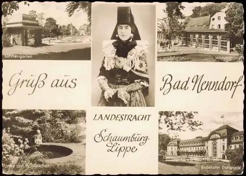 Bad Nenndorf Mehrbildkarte  Wandelhalle, Frau in Landestracht 1960