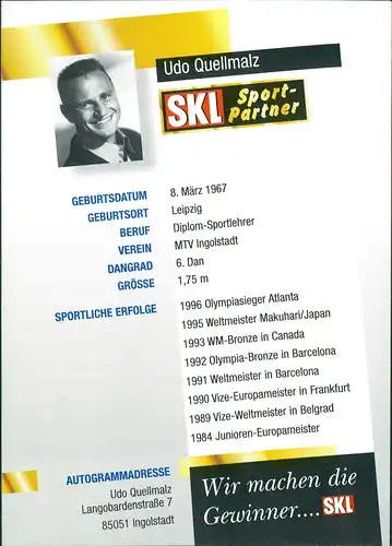 Sammelkarte  Sport SKL Partner Udo Quellmalz Autogrammkarte 1998