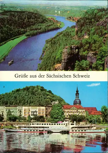 Bad Schandau Blick von der Basteiaussicht, Schaufelradschiff Wilhelm Pieck 1981