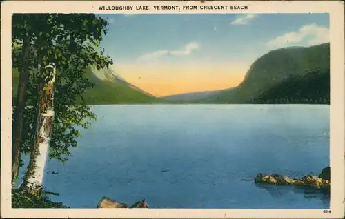 Postcard Vermont WILLOUGHBY LAKE. VERMONT. FROM CRESCENT BEACH 2 1934