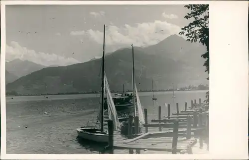 Foto  Segelboot und Dampfer - Bergmassiv Hochgebirge 1934 Privatfoto