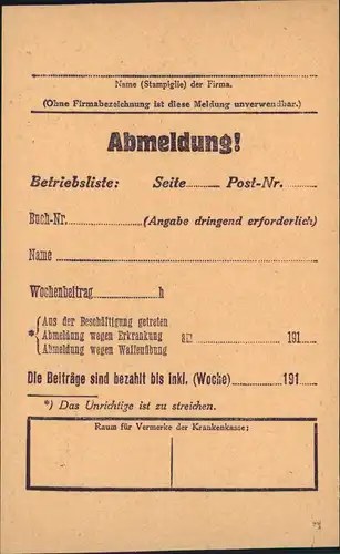 Ansichtskarte Wien Karte Abmeldung Allgemeine Arbeiter Krankenkasse 1937