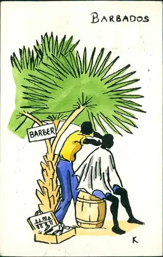 Barbados - Scherzkarte Barber 1959  gel. Briefmarke Stempel