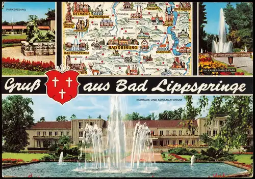 Bad Lippspringe Mehrbildkarte mit Umgebungskarte und Umland-Ansichten 1975