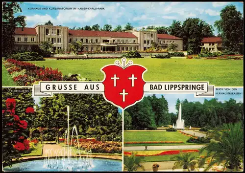 Bad Lippspringe Mehrbild-AK mit ROSENGARTEN KURHAUS UND KURSANATORIUM  1980