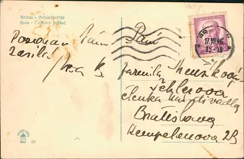 Postcard Brünn Brno Totale 1946