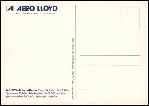 Mc Donnell Douglas MD-87 AERO LLOYD Flugzeug Airplane Avion 1988