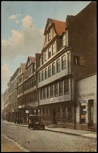 Ansichtskarte Frankfurt am Main Goethehaus, Antiquitätenhandlung - Auto 1914