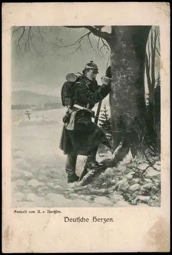 Militär/Propaganda 1.WK Soldat Herz 1914  gel. Feldpoststempel Zuffenhausen
