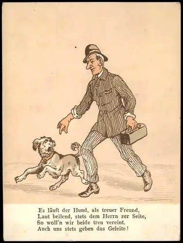 Sammelkarte  Scherzkarte Es läuft der Hund, als treuer Freund, 1928