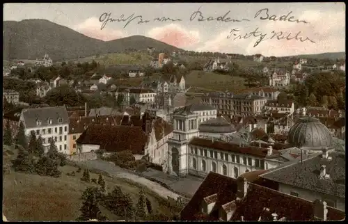 Ansichtskarte Baden-Baden Blick vom neuen Schloss auf die Friedrichshöhe 1907