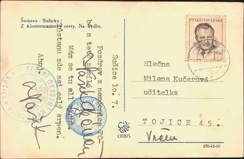 Postcard Rehberg Srní na Sumava Z Klostermannovy cesty. Na Výdře. 1952