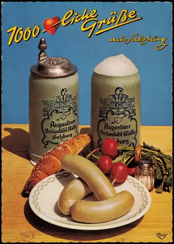 Ansichtskarte Salzburg Grusskarte mit Essens-Spezialitäten 1970