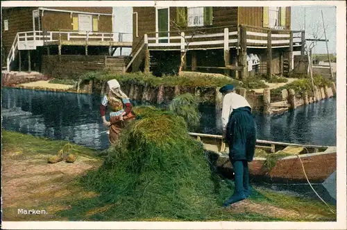 Postkaart Marken-Waterland Insel Marken Heuernte Haus - Holland 1916