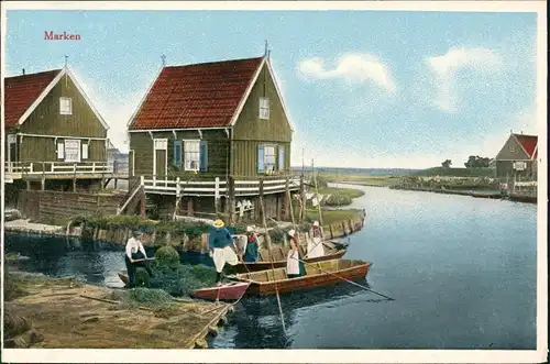 Postkaart Marken-Waterland Insel Marken Heuernte - Boote Häuser 1916