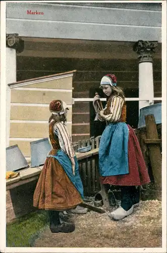Postkaart Marken-Waterland Insel Marken Mädchen in Tracht 1916