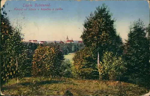 Bohdanetsch Lázně Bohdaneč Pohled na město z kopečku v parku. 1923