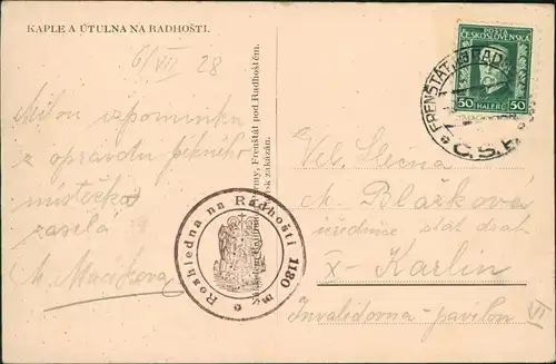 Rosenau Rožnov pod Radhoštěm Kapelle auf dem Radhoscht Radhošť 1923