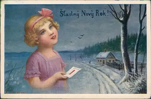 Neujahr Sylvester New Year Mädchen 1. Januar Tschechien Ceska 1936