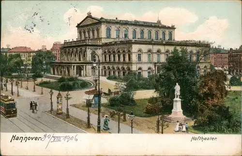 Ansichtskarte Hannover Hoftheater, Straßenbahn 1906