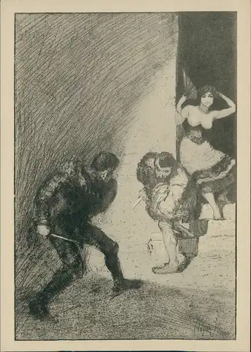 Künstlerkarte RIVALEN aus Ein Leben". Radierung von Max Klinger 1959