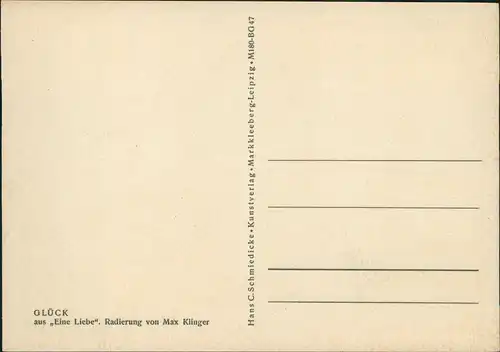 Künstlerkarte aus „Eine Liebe". Radierung von Max Klinger GLÜCK 1962