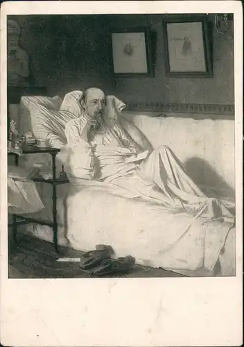 Künstlerkarte Rußland Mann im Bett Крамской И. н. 1961