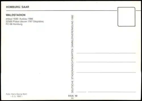 Ansichtskarte Homburg ( Saarpfalz) WALDSTADION Fussball Stadion 1992