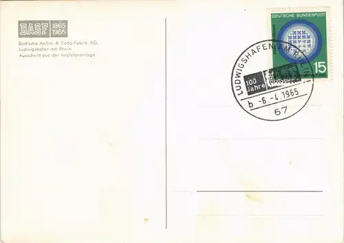 Ansichtskarte Ludwigshafen BASF Acettylenanlage 100 Jahre Sonderstempel 1965